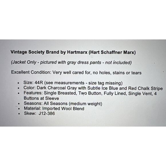 Vtg Society Brand by Hartmarx 44R Gray with Blue Red Chalk Stripe Blazer Jacket - Picture 2 of 16